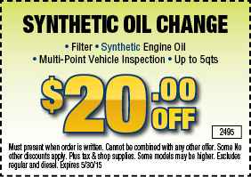 $20 Off Synthetic Oil Change